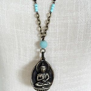 Boho Upcycled Vintage Inspired Buddha Pendant Necklace